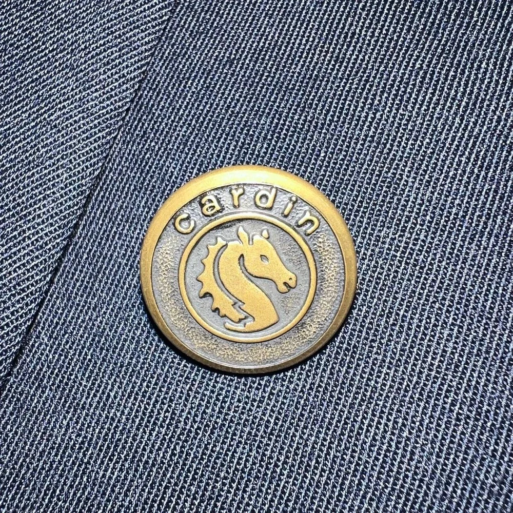 VTG Pierre Cardin Blazer Men's 46R Blue Wool Peak Double-Breasted Equestrian USA